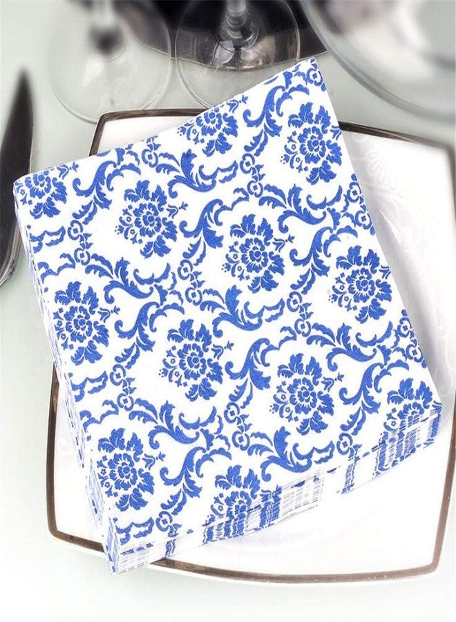 YIH Blue Floral Cocktail Napkins For Wedding Party Birthday With 2 Layers, Paper Luncheon Napkin, 13x13 Inch (20) - Image 1